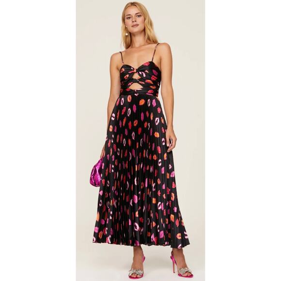 Amur Lip Print 💋 Afra Pleated Midi Dress 4 - Picture 1 of 13